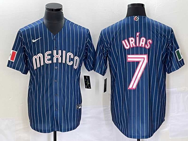 Mens Mexico Baseball #7 Julio Urias Navy Blue Pinstripe 2020 World Series Cool Base Nike Jersey